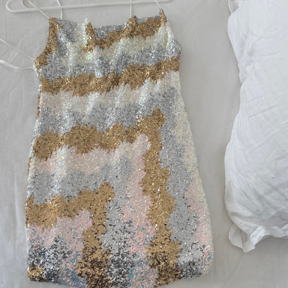 Hello Molly Shimmering Gold and Silver Mini Dress